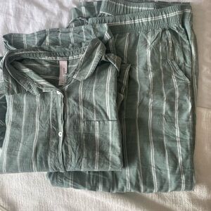 Auden Sage Green & White Striped Pajama Set